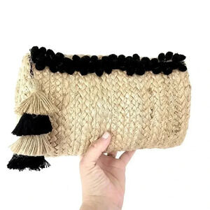Shiraleah Chicago Aubrey Pom Pom Woven‎ Jute Tassel Clutch, NWT